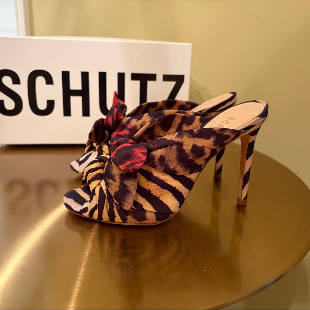 SCHUTZ Animal Print Heels with Red Details. Size 6.5 Brand New